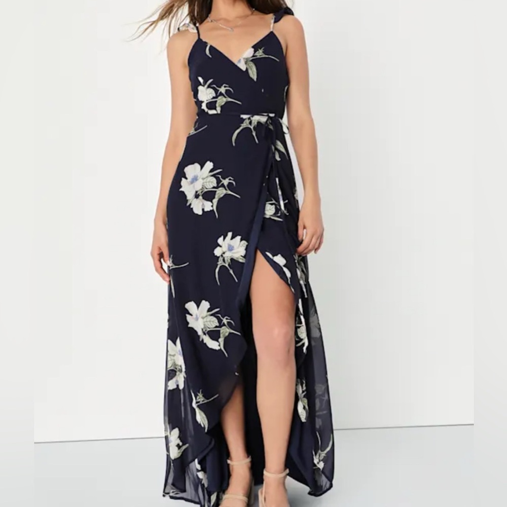 Lulu's Navy Floral High Low Dress